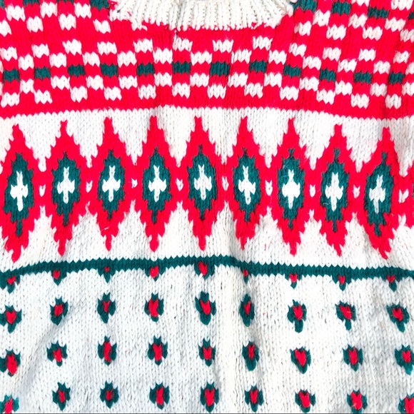 Vtg Hand Knit Christmas Nordic Southwestern Aztec Fisherman Grandpa Wool Sweater - Picture 8 of 12